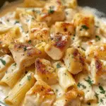 Creamy Garlic Butter Chicken and Rigatoni in Parmesan Sauce