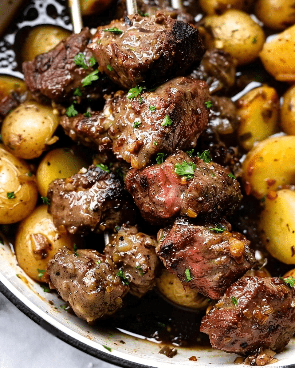 Slow Cooker Garlic Butter Beef Bites & Potatoes