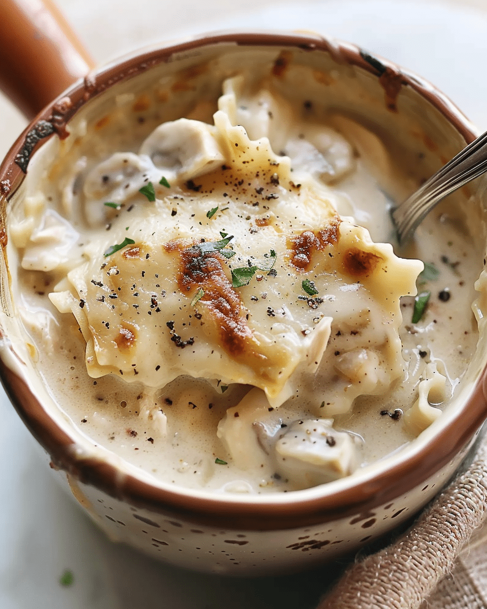 Roasted Garlic White Chicken Lasagna Soup