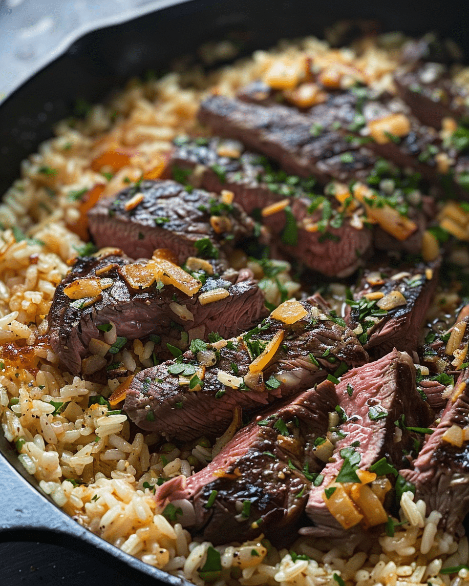 Steak, Cheese, and Rice Skillet