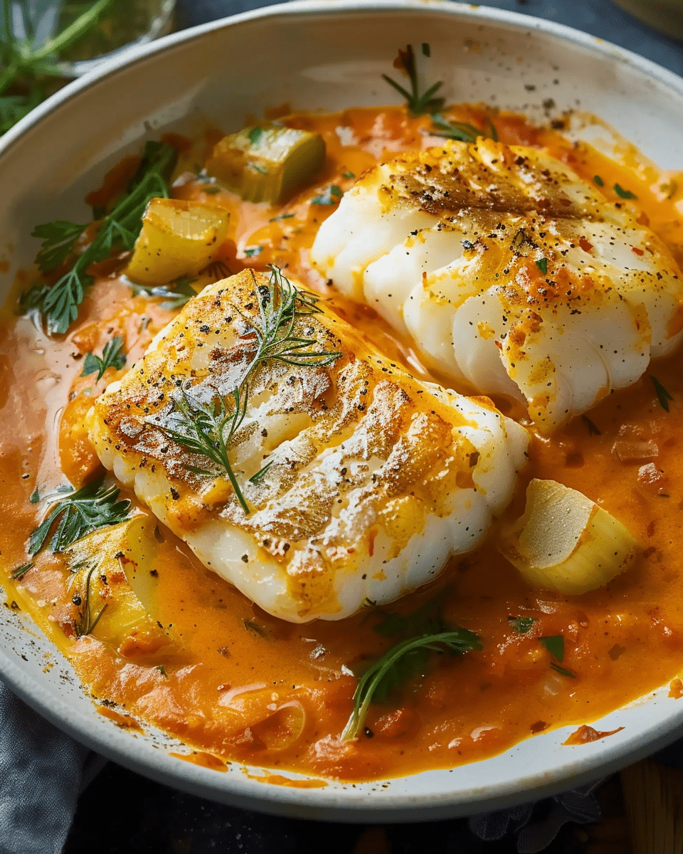 Cod in Roasted Red Pepper Sauce