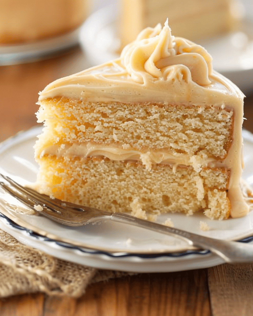 Vanilla Cream Cake with Quick Caramel Frosting