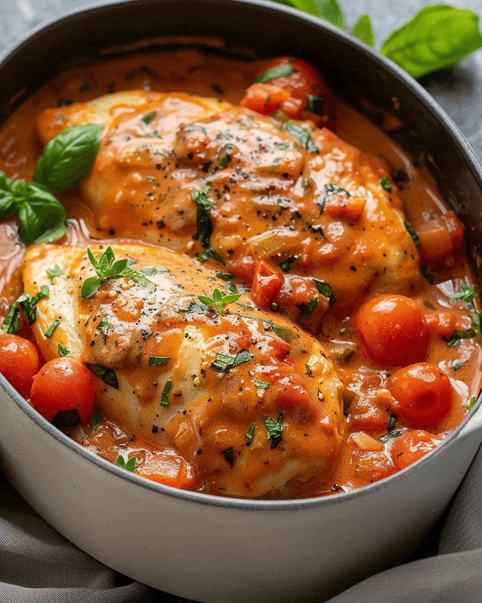 Slow Cooker Creamy Tomato Basil Chicken: