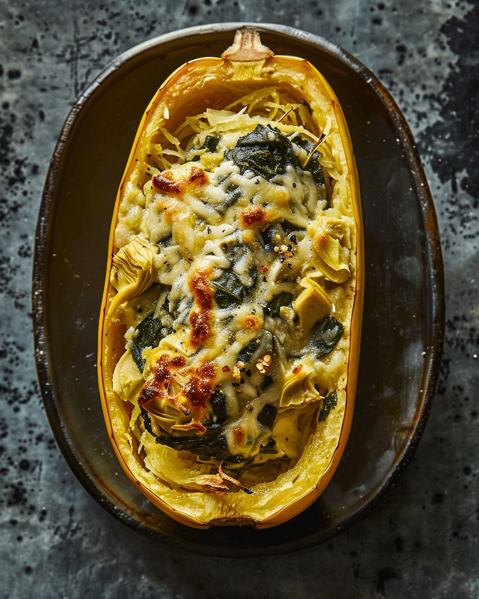 Spinach Artichoke Stuffed Spaghetti Squash