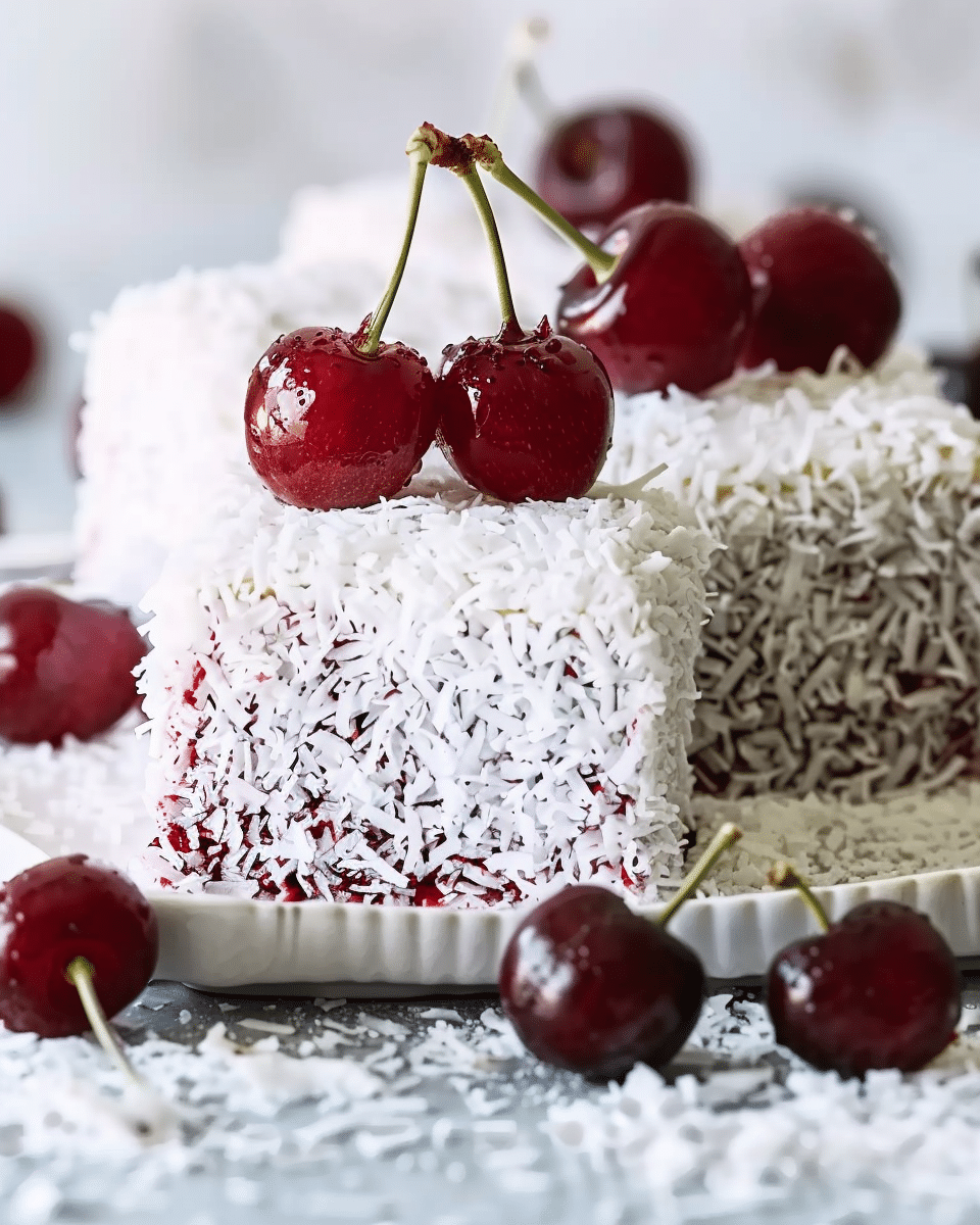 Fresh Cherry and Coconut Lamingtons