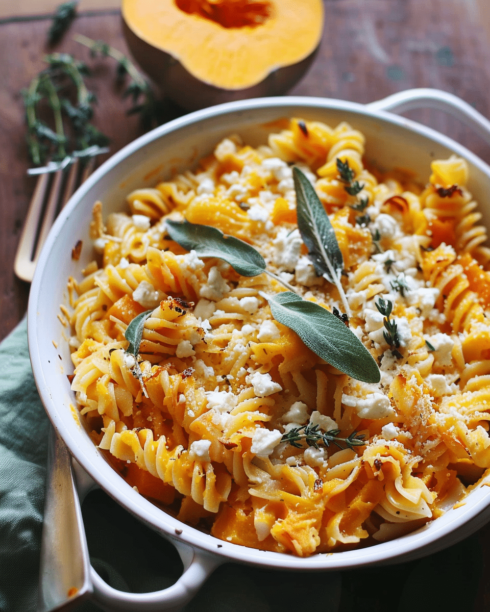 Baked Feta and Butternut Squash Pasta with Sage and Garlic