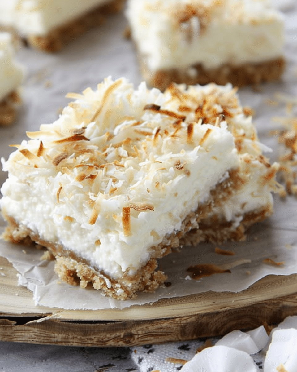 Skinny Coconut Cheesecake Bars