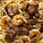 Cajun Shrimp and Steak Alfredo Pasta