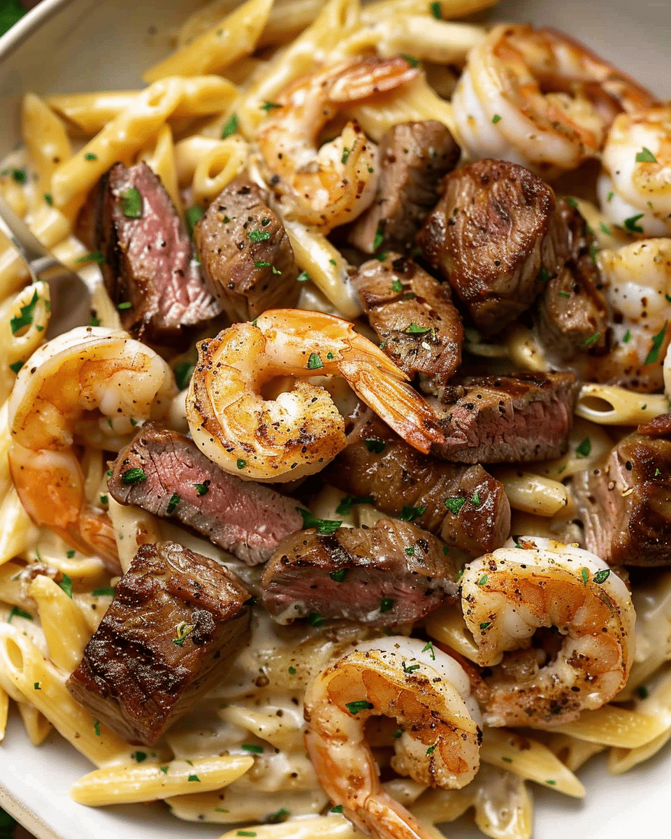 Cajun Shrimp and Steak Alfredo Pasta
