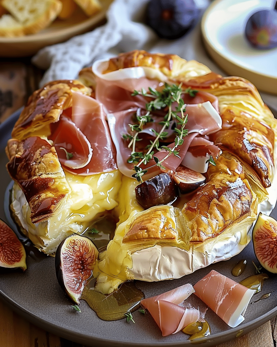 Baked Brie in Puff Pastry with Honey, Fig, and Prosciutto