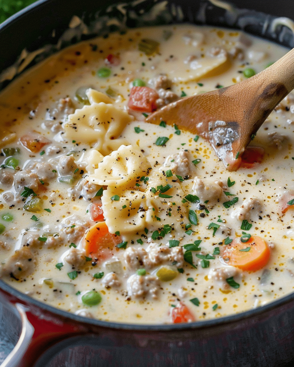 One Pot Creamy Italian Ground Chicken Soup