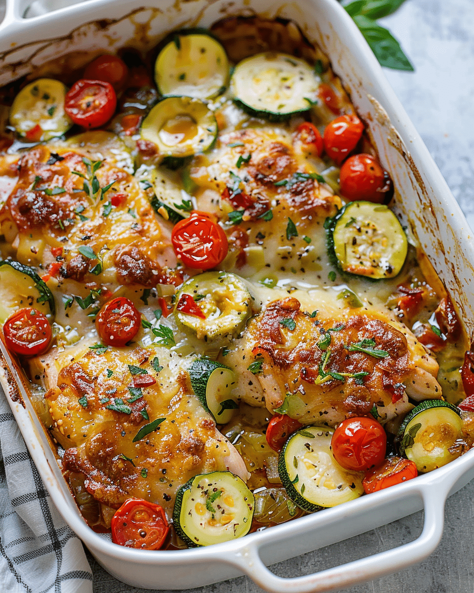 Mediterranean Chicken Zucchini Bake
