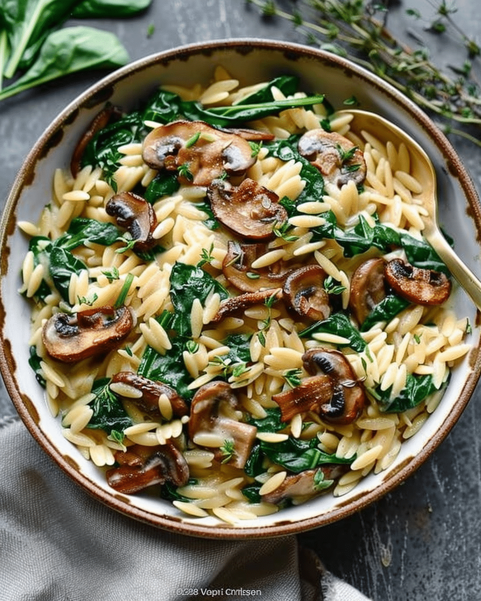 Creamy Spinach and Mushroom Orzo (30 Minutes, ONE-PAN)