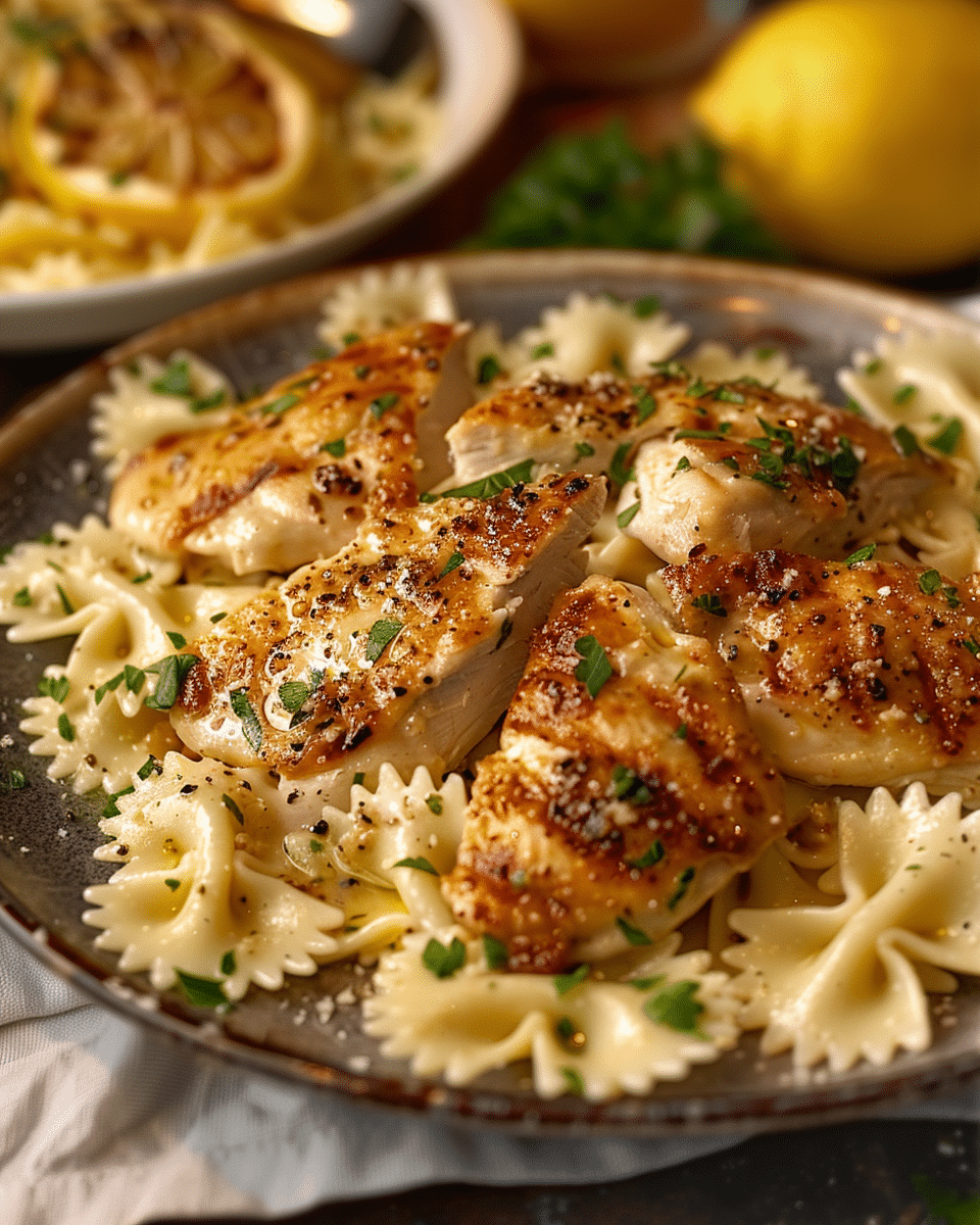 Lemon Garlic Chicken with Creamy Bowtie Pasta