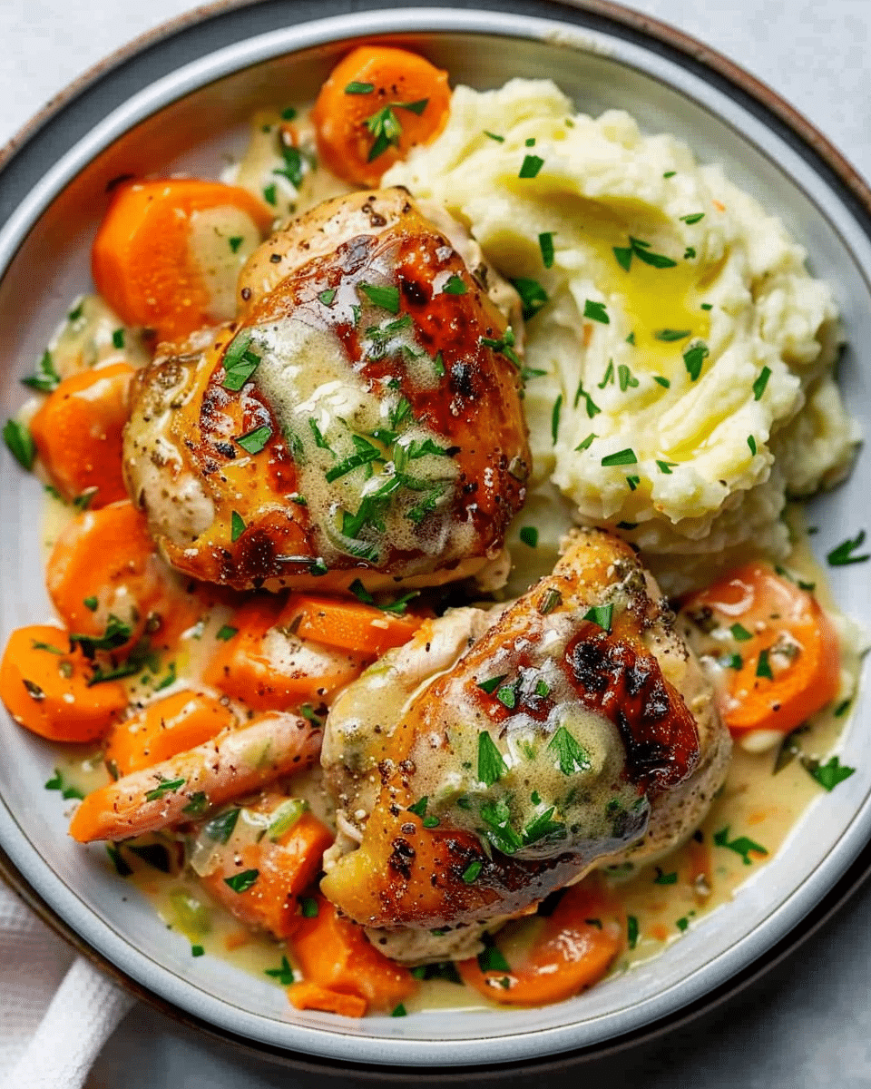 Creamy Herb Chicken Thighs with Carrots & Mash