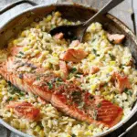 Creamed Corn Orzo with Salmon