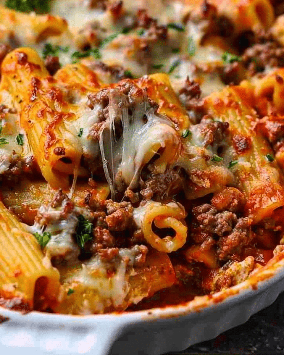 Cheesy Beef Rigatoni Bake