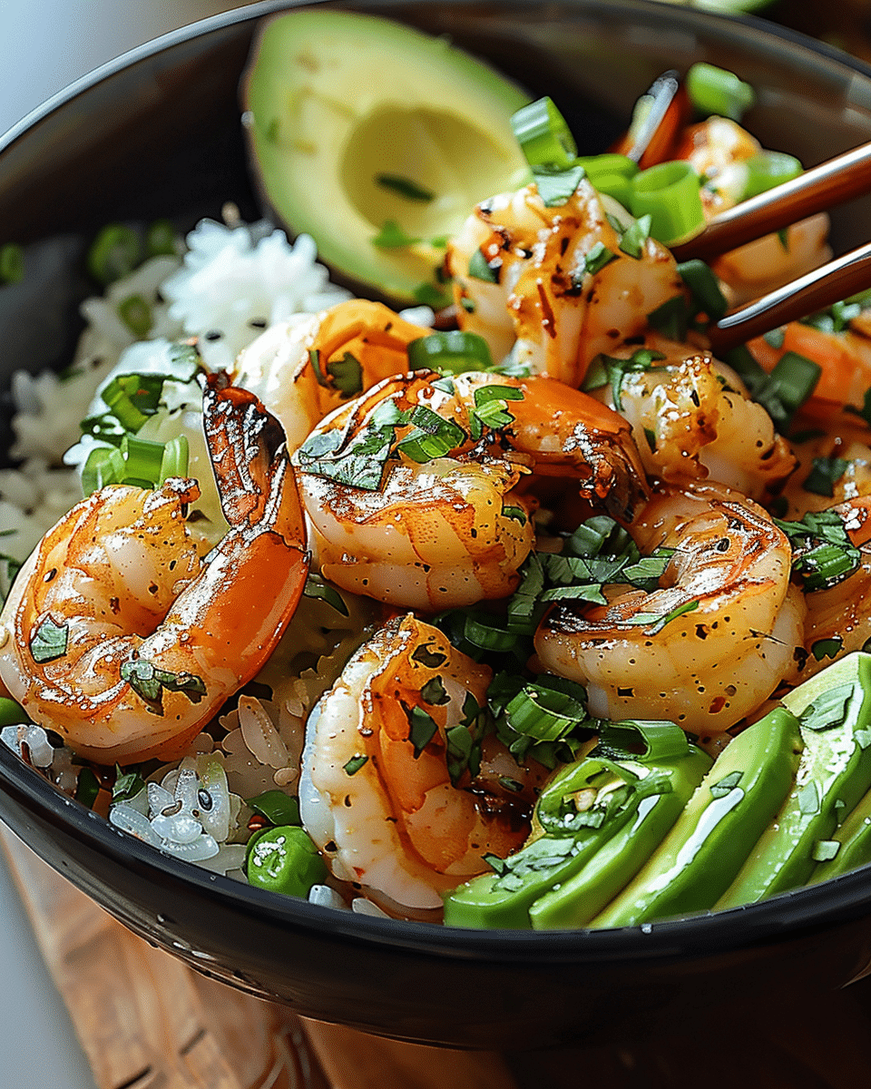 Spicy Shrimp and Avocado Rice Bowl