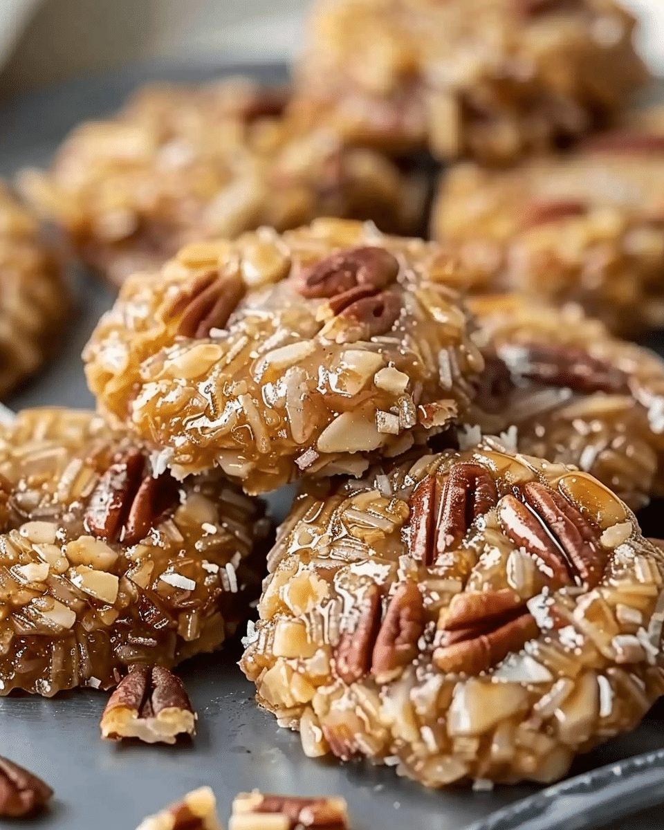 No-Bake Pecan Coconut Praline Cookies