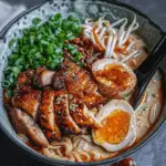 Fiery Chicken Ramen with Creamy Garlic Sauce