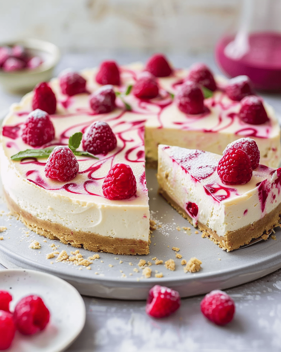 Frambozen Cheesecake met Witte Chocolade (No Bake)