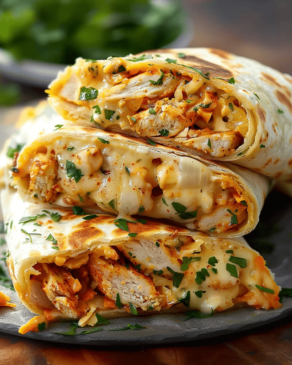 Ooey-Gooey Cheesy Garlic Chicken Wraps