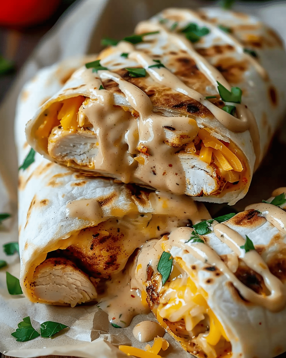 Cheesy Garlic Chicken Wraps