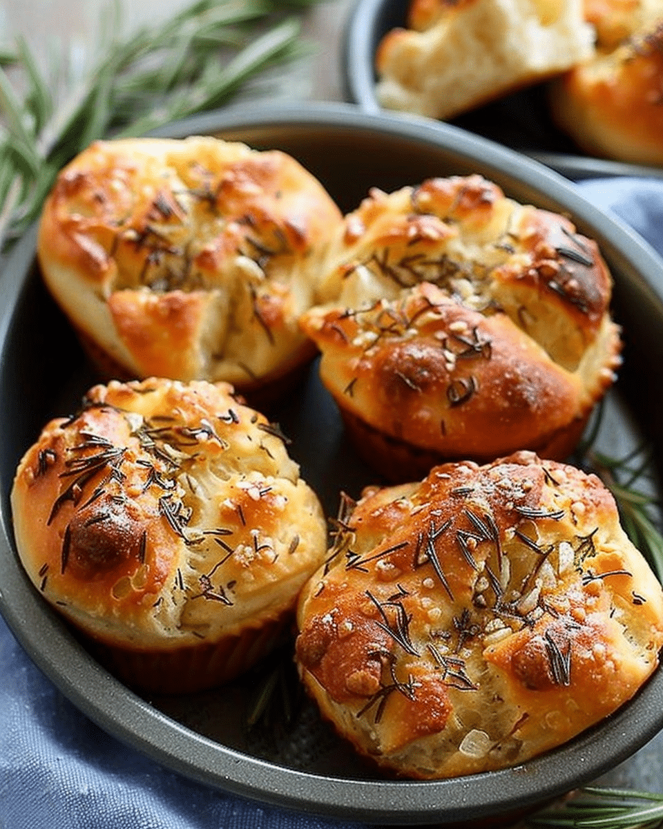 Easy Garlic Rosemary Focaccia Muffins