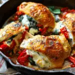 Roasted Red Pepper, Spinach, and Mozzarella Stuffed Chicken
