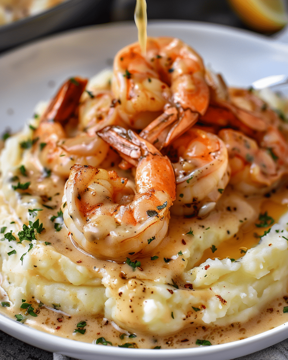 Creamy Garlic Shrimp Over Mashed Potatoes – A Luxurious Comfort Food Classic