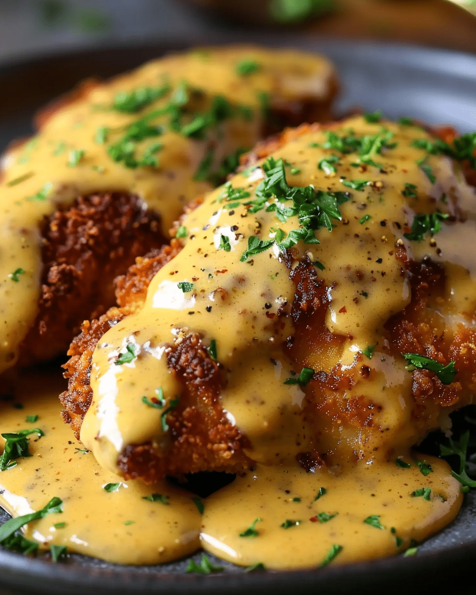 Pretzel Chicken with Mustard-Cheddar Sauce
