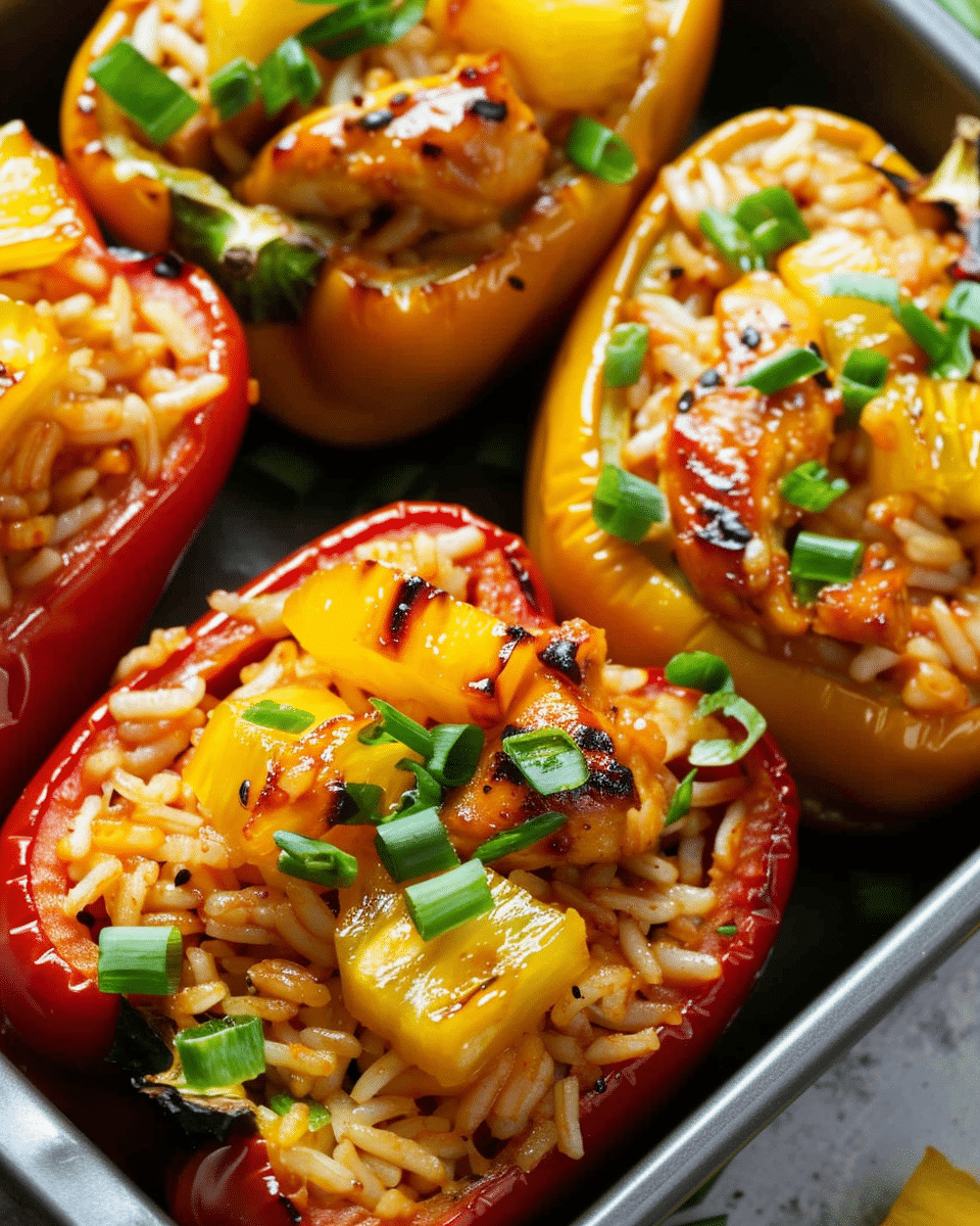 Teriyaki Pineapple Chicken Rice Stuffed Peppers