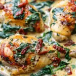 Smothered Baked Chicken with Creamed Spinach and Sun-Dried Tomatoes