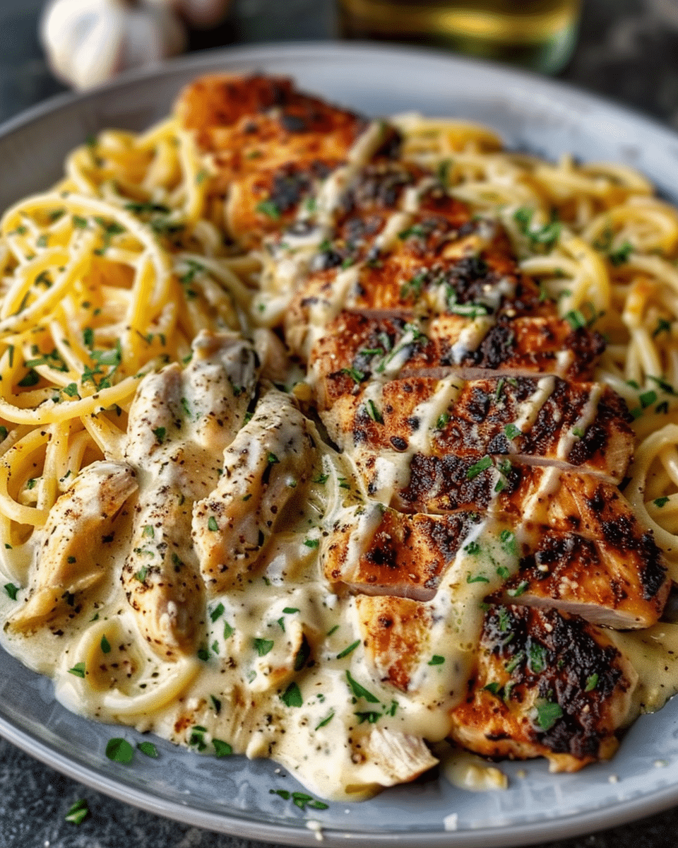 Garlic Parmesan Chicken Linguine in Cajun Alfredo