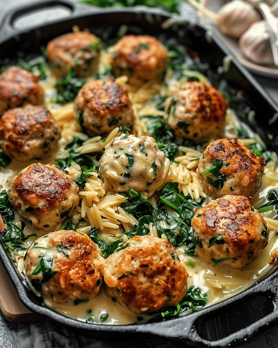 Easy Baked Chicken Ricotta Meatballs with Spinach Alfredo Sauce