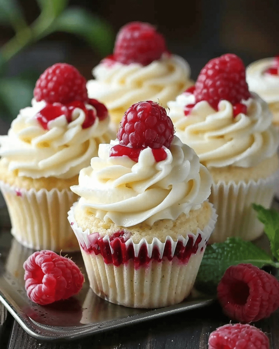 Almond Wedding Cake Cupcakes with Raspberry Filling