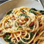 Spaghetti & Spinach with Sun-Dried Tomato Cream Sauce