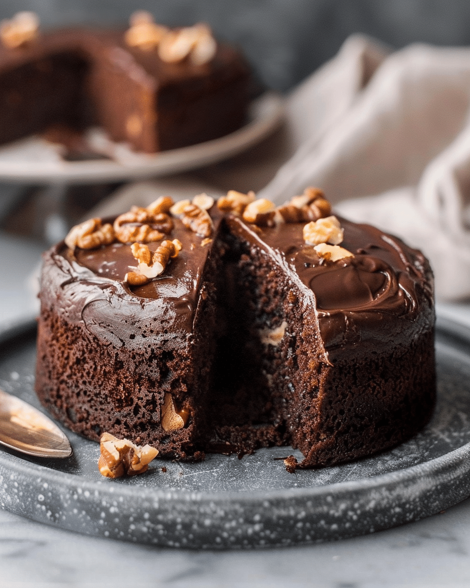 Simple Moist Chocolate Walnut Cake