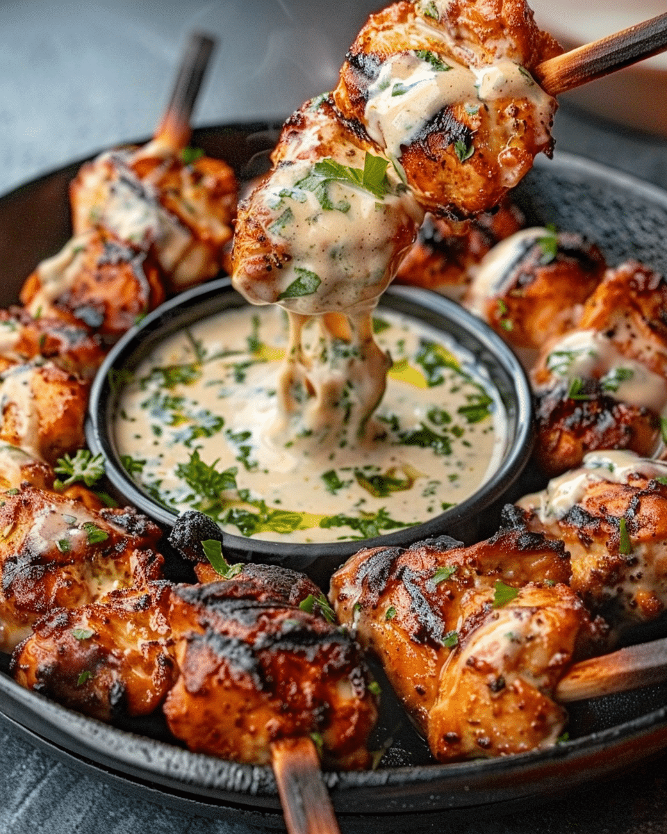 Grilled Chicken Bites with Creamy Garlic Sauce