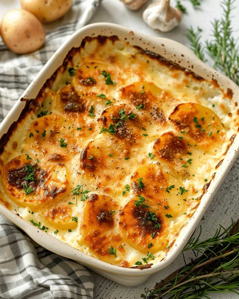 Roasted Garlic Potatoes au Gratin