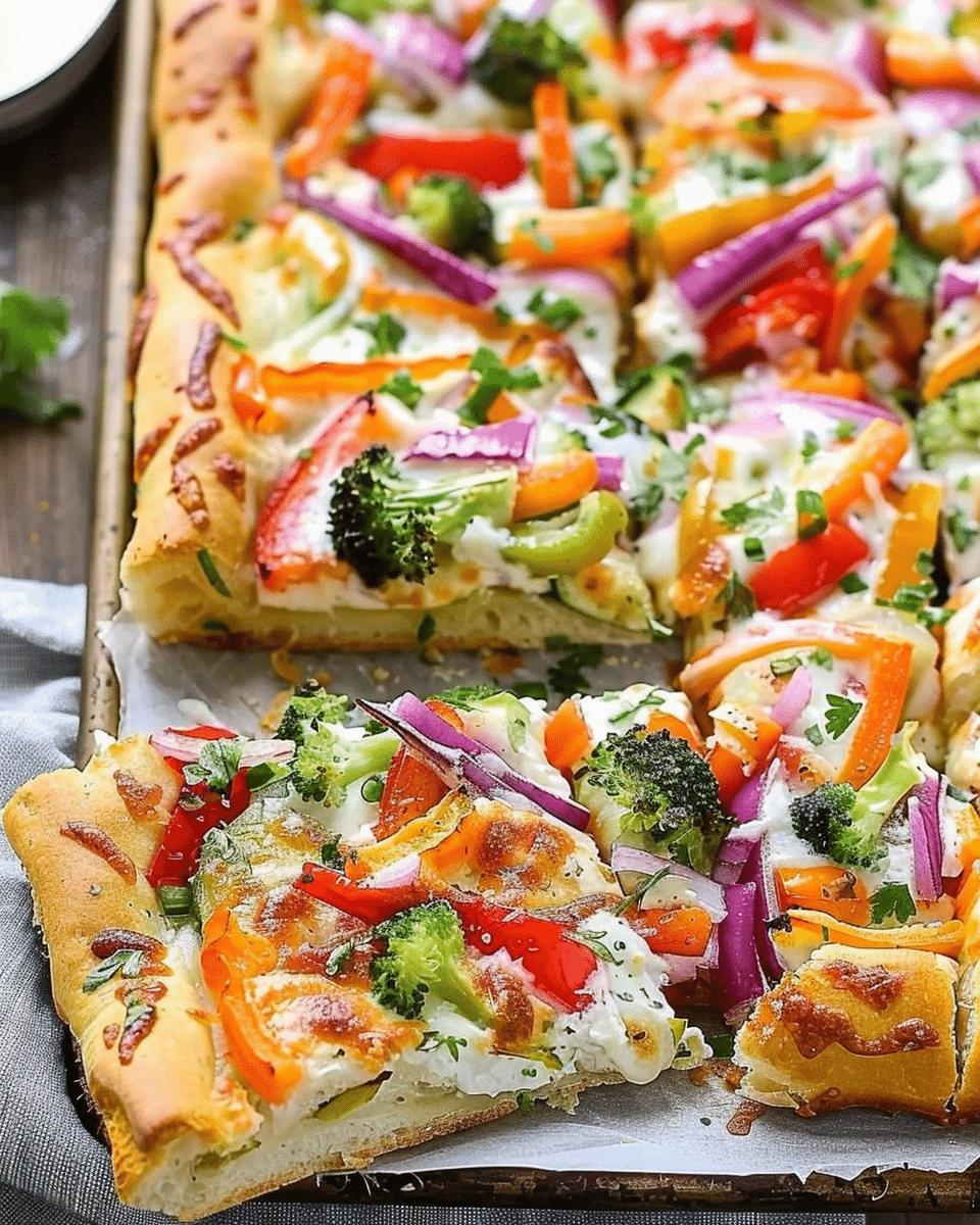 Crescent Roll Veggie Pizza with Cream Cheese