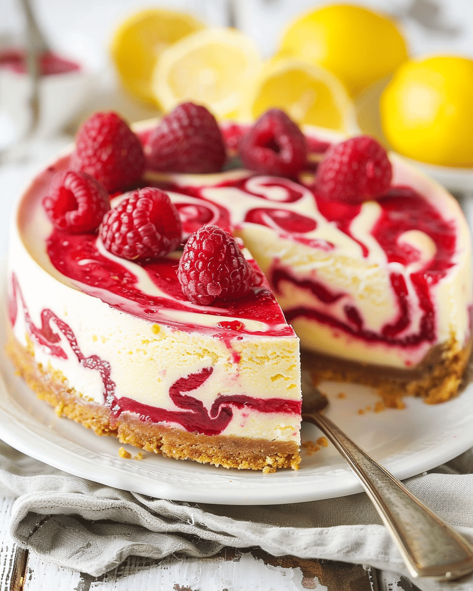 Lemon Raspberry Swirl Cheesecake