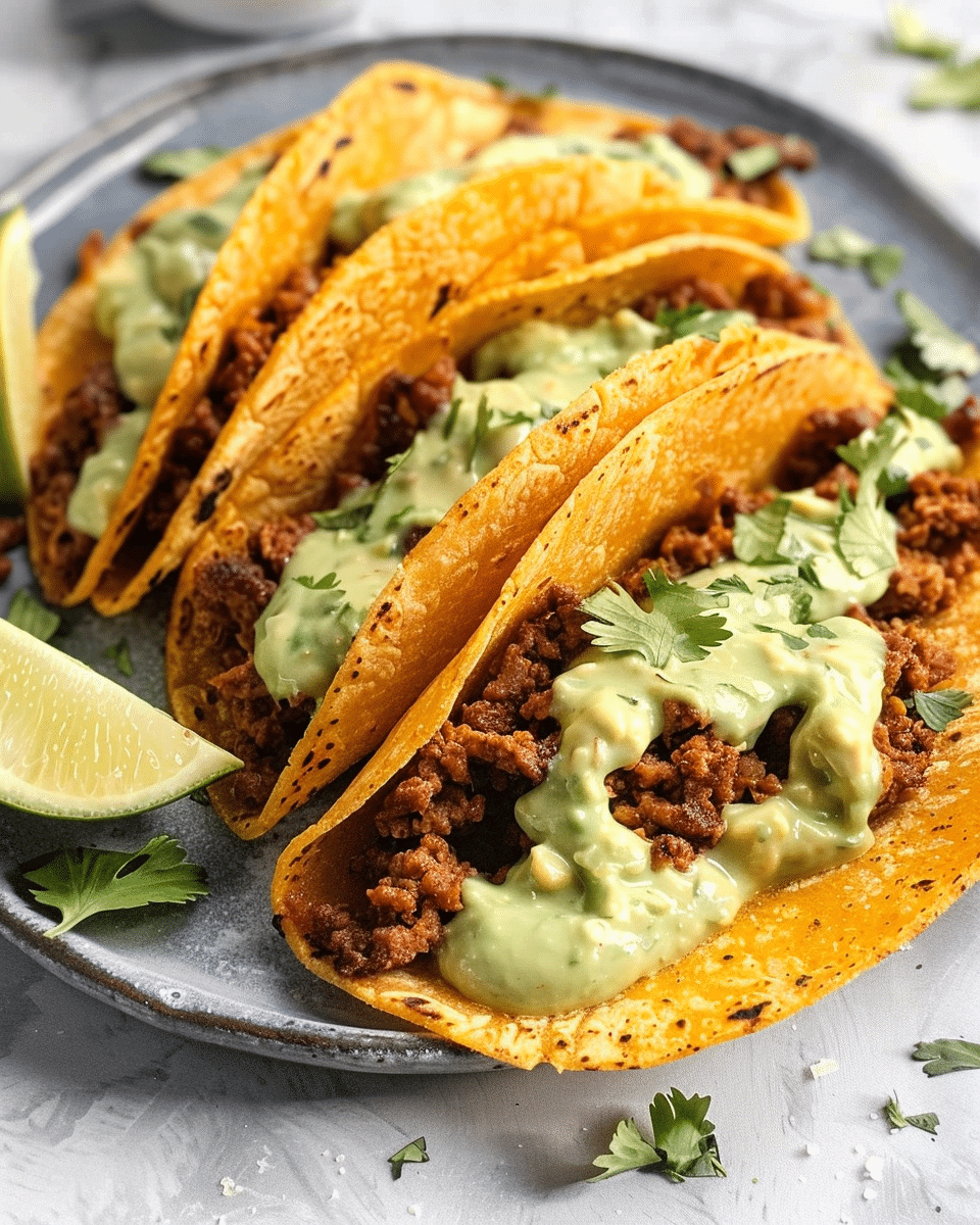 Crispy Baked Ground Turkey Tacos with Avocado Sauce