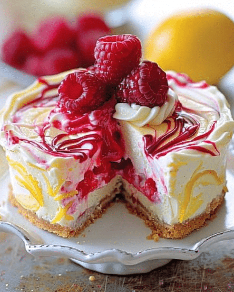 Luscious Lemon Raspberry Swirl Cheesecake