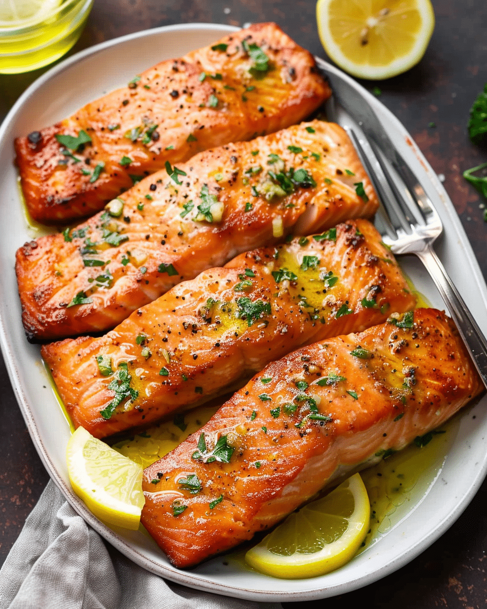 Juicy Air Fryer Salmon with Garlic Butter Lemon Sauce