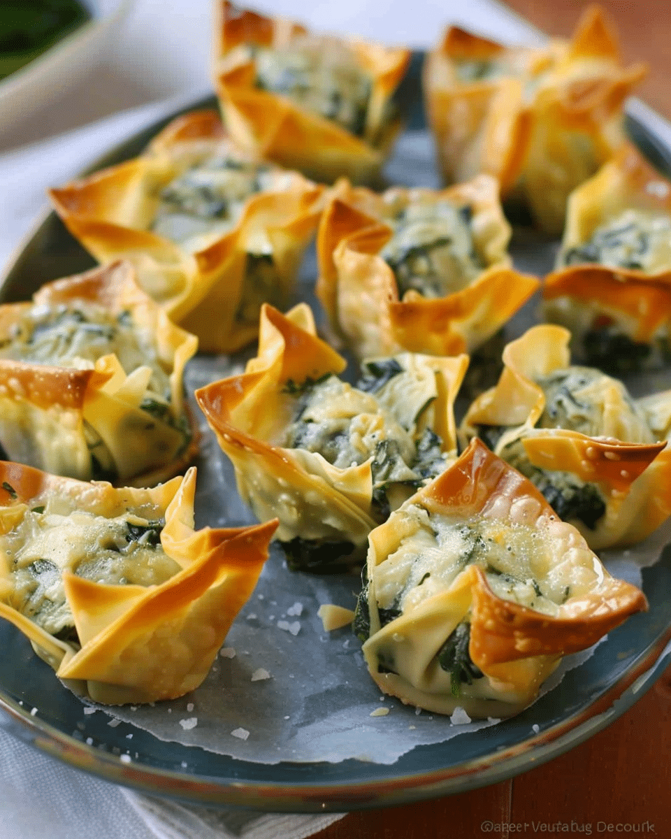 Baked Spinach Artichoke Wonton Cups