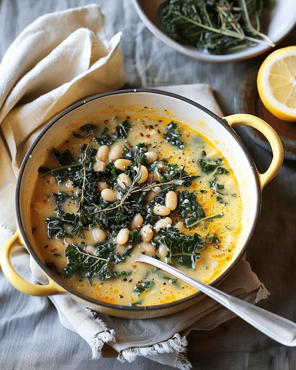 Creamy White Bean Soup with Kale, Rosemary & Lemon