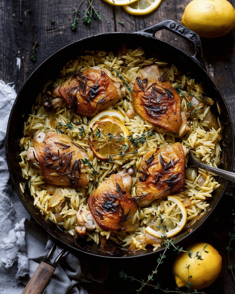 One‑Pot Lemon Chicken and Thyme Orzo