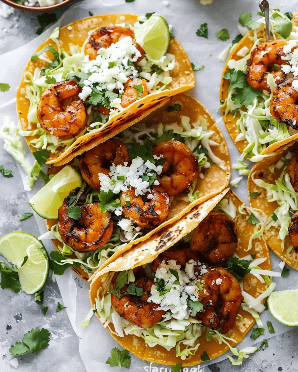 Spicy Shrimp Tacos with Garlic Cilantro Lime Slaw