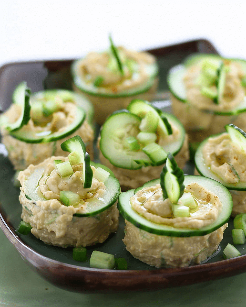 Cucumber Hummus Bites With Chia Sprouts